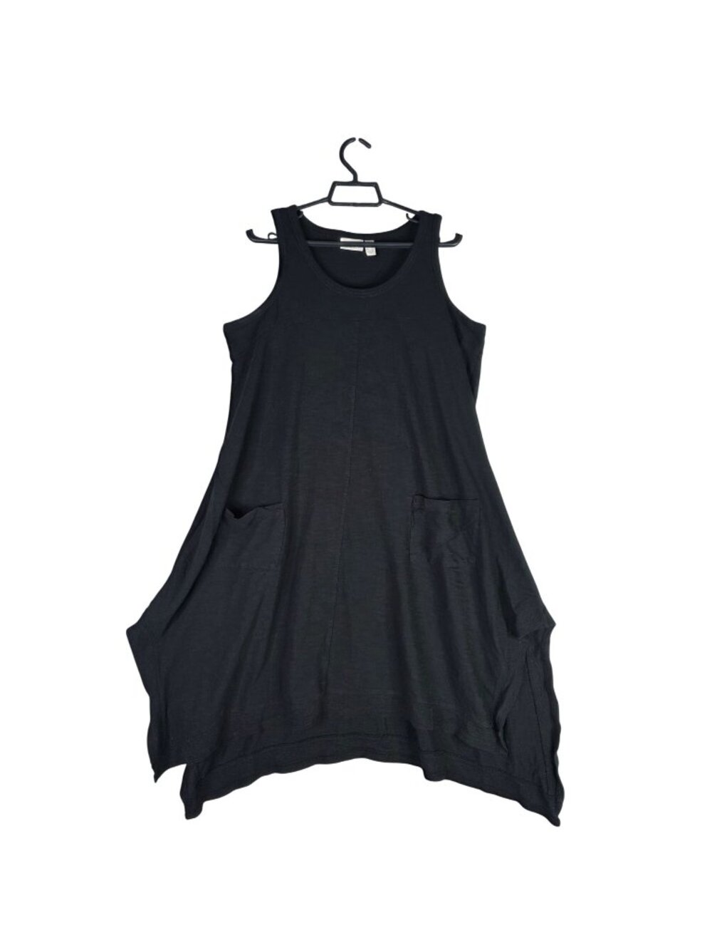 Womens LOGO Lori Goldstein Black Sleeveless Tank Dress Handkerchief Hem Size M